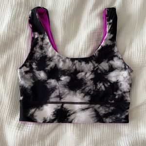 reversible tie dye/purple straight strap sport bra